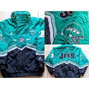 New York Jets 90s LOGO ATHLETIC puffer jacket M kelly black NFL Pro Line vintage